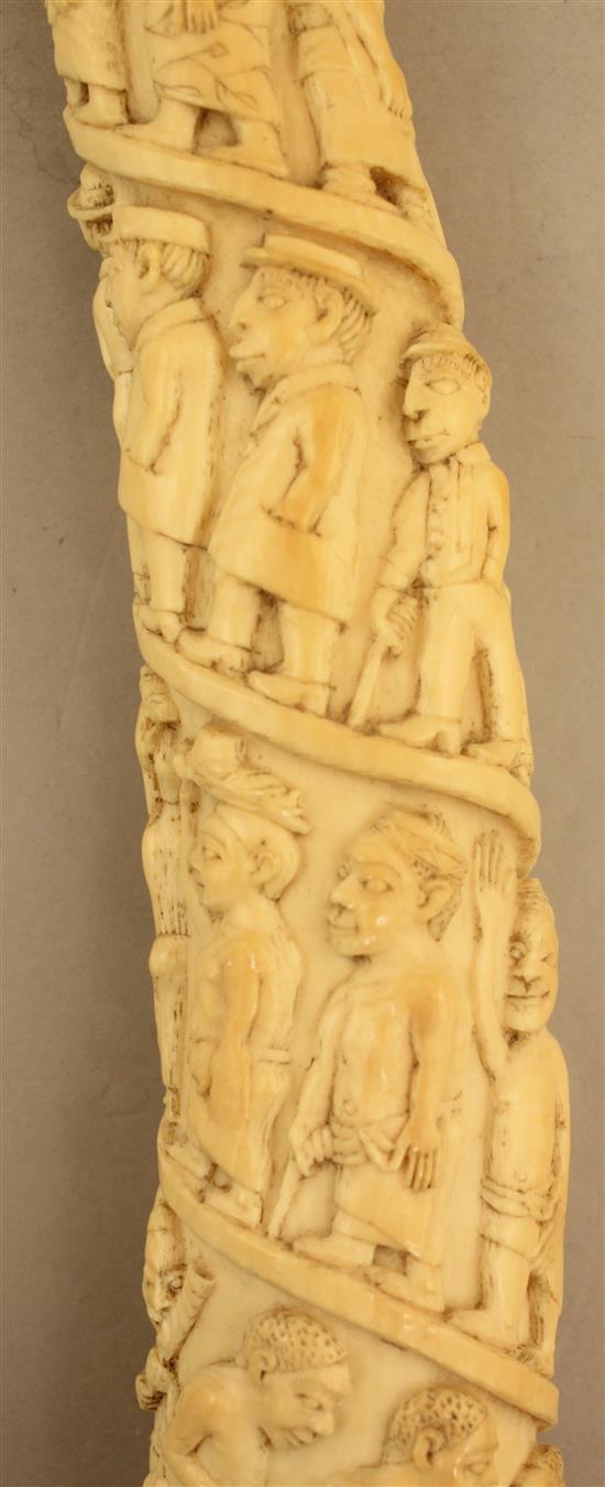 An early 20th century Belgian Congo carved ivory oliphant, 16.5in.